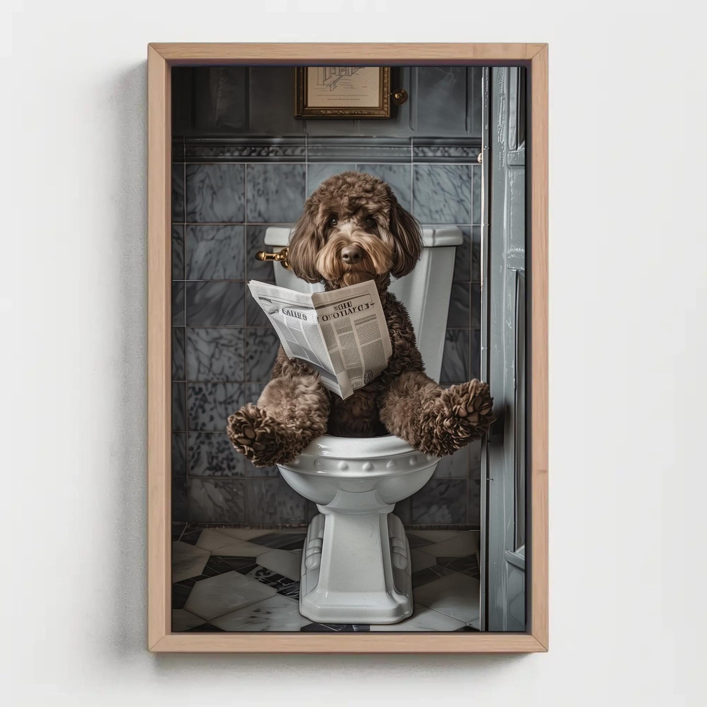 Chocolate Doodle Dog Canvas – Funny Toilet Humor Bathroom Wall Art Print - Antarmada