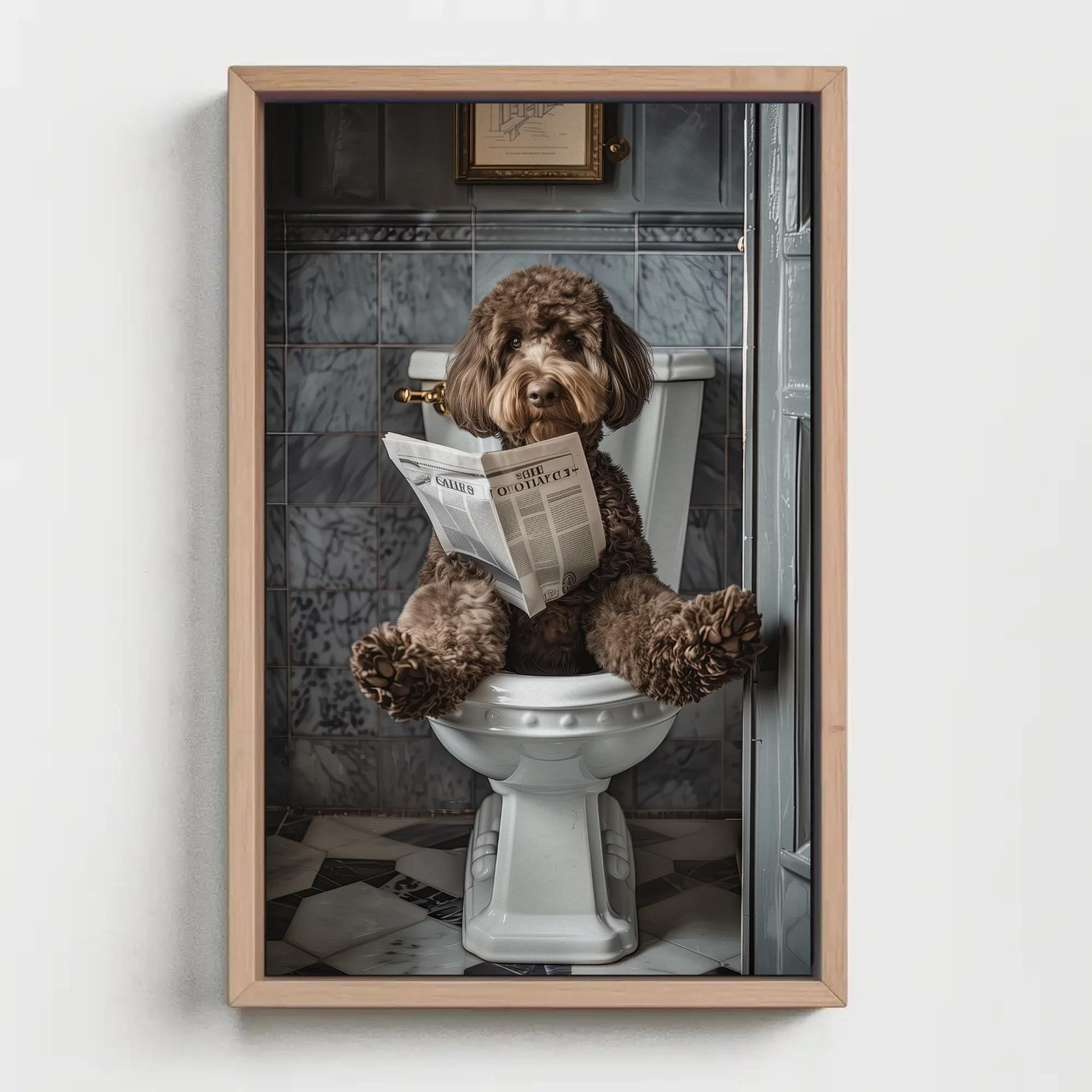 Chocolate Doodle Dog Canvas – Funny Toilet Humor Bathroom Wall Art Print - Antarmada