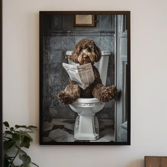 Chocolate Doodle Dog Canvas – Funny Toilet Humor Bathroom Wall Art Print - Antarmada