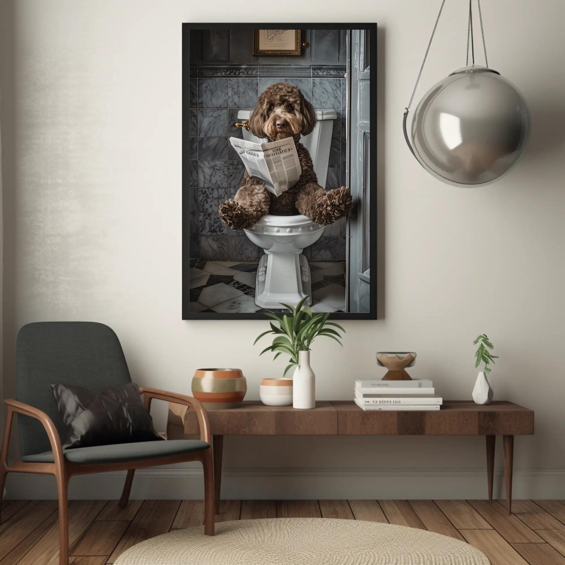 Chocolate Doodle Dog Canvas – Funny Toilet Humor Bathroom Wall Art Print - Antarmada