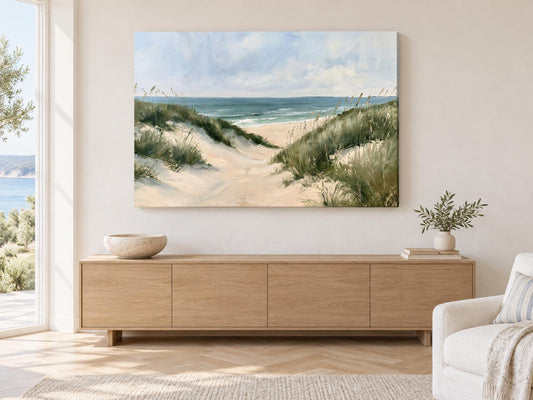 Coastal beach canvas art, Dunes Ocean Path Canvas Print - Antarmada