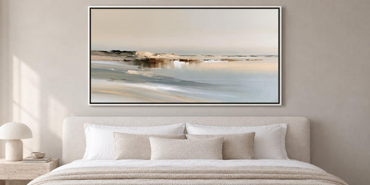 Coastal Dunes Wall Art, Wide Horizontal Canvas, Beige Cream Gray. - Antarmada
