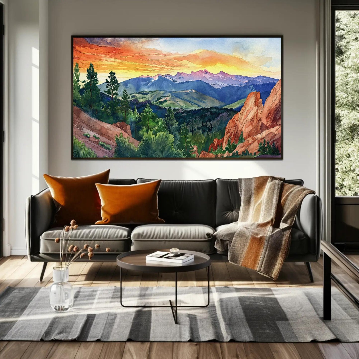 Colorado Springs Canvas Print – Watercolor Mountain Art Framed Landscape - Antarmada