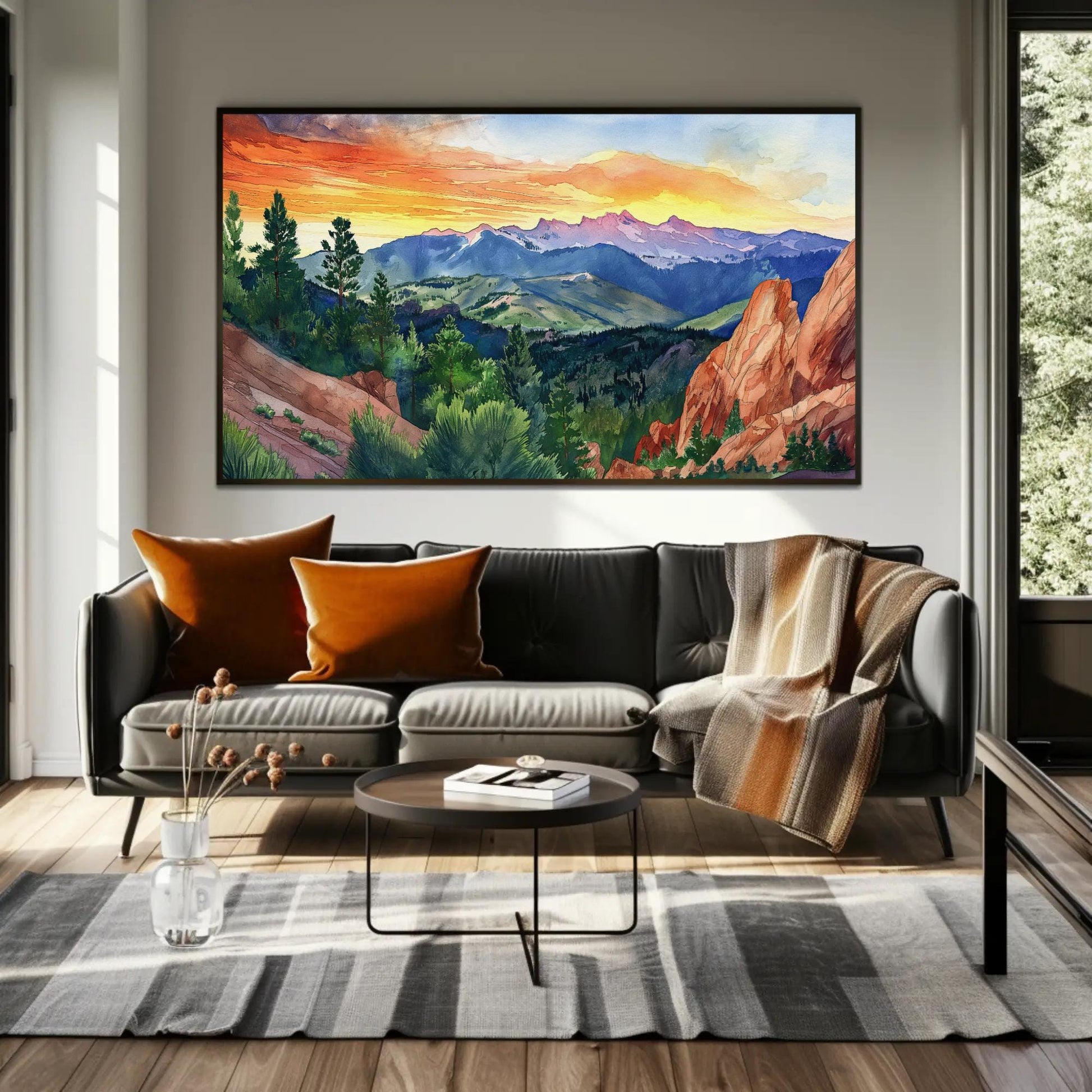 Colorado Springs Canvas Print – Watercolor Mountain Art Framed Landscape - Antarmada