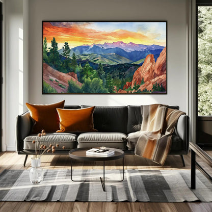 Colorado Springs Canvas Print – Watercolor Mountain Art Framed Landscape - Antarmada