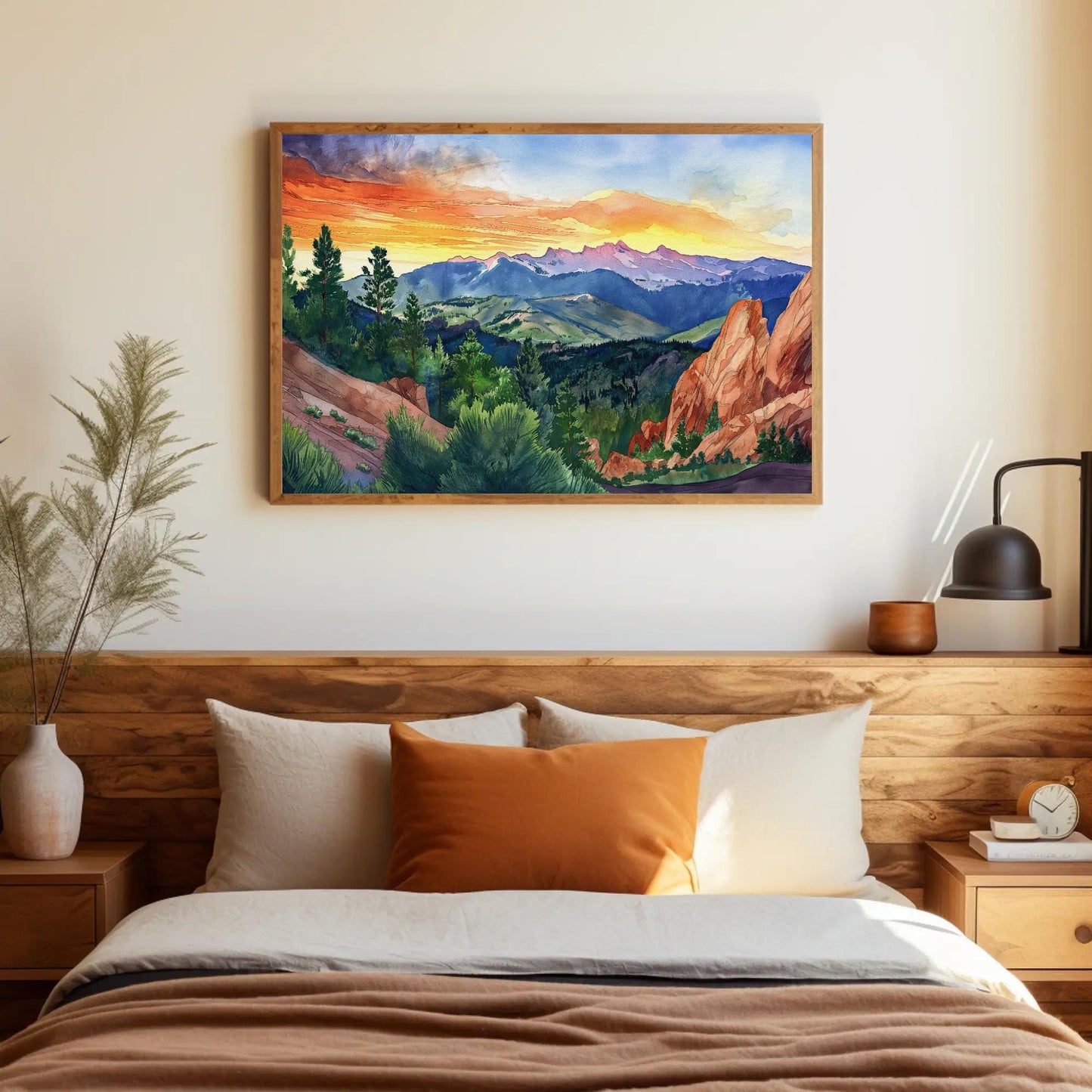 Colorado Springs Canvas Print – Watercolor Mountain Art Framed Landscape - Antarmada