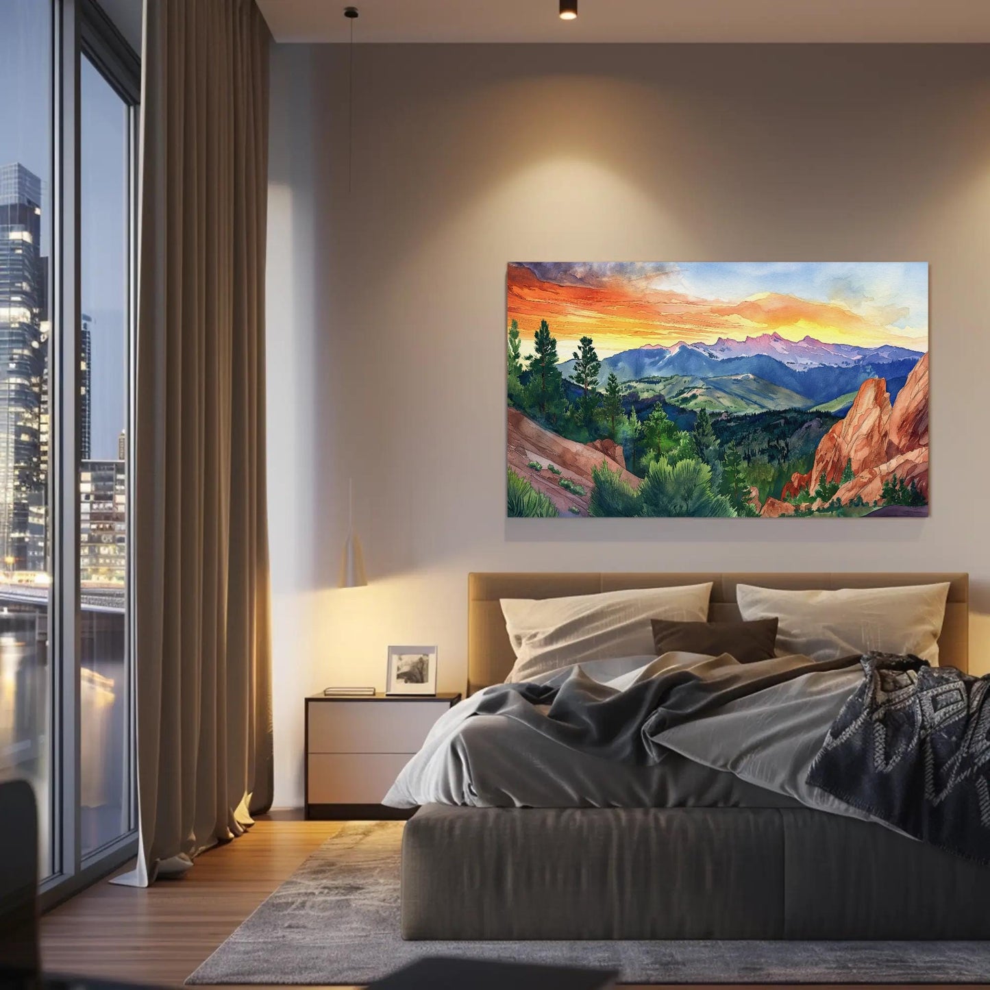 Colorado Springs Canvas Print – Watercolor Mountain Art Framed Landscape - Antarmada