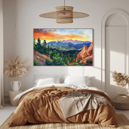 Colorado Springs Canvas Print – Watercolor Mountain Art Framed Landscape - Antarmada