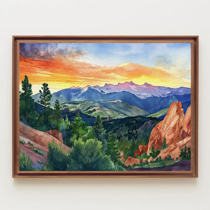 Colorado Springs Canvas Print – Watercolor Mountain Art Framed Landscape - Antarmada