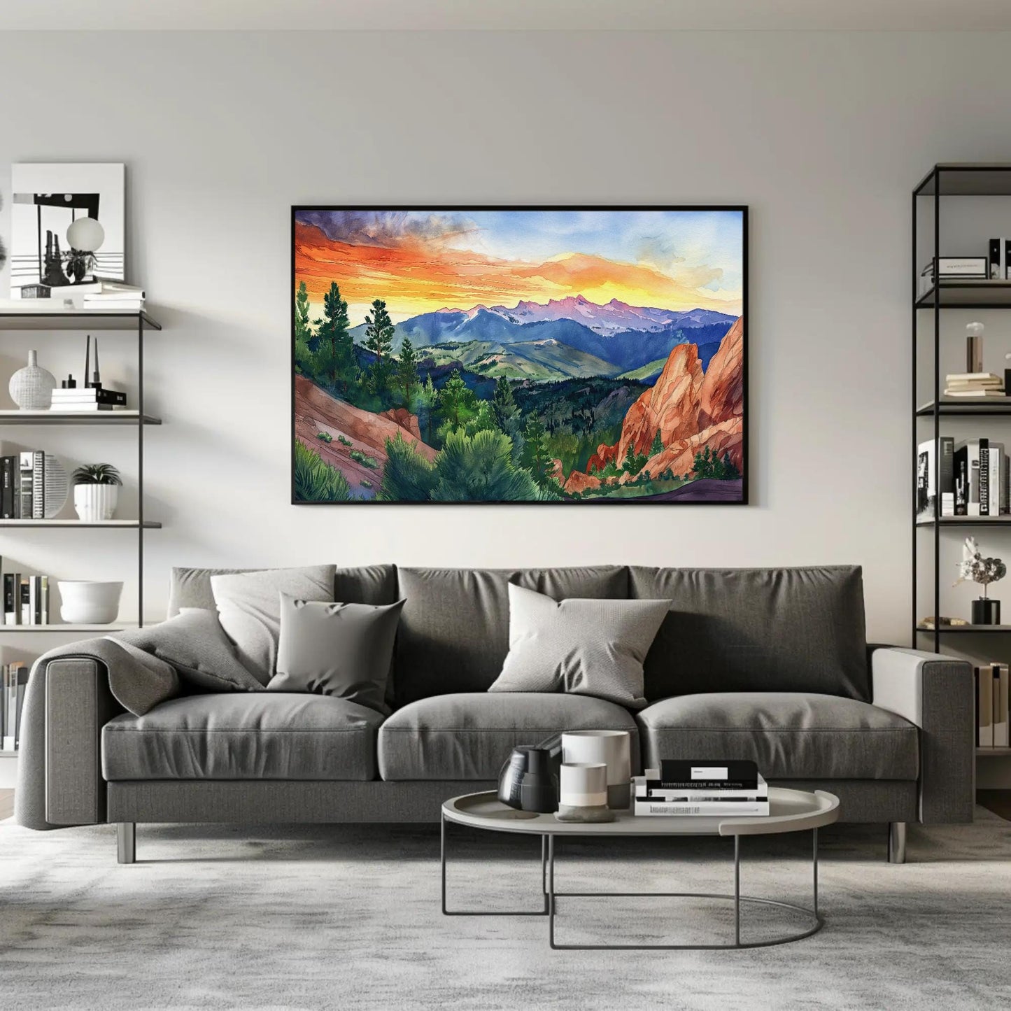 Colorado Springs Canvas Print – Watercolor Mountain Art Framed Landscape - Antarmada