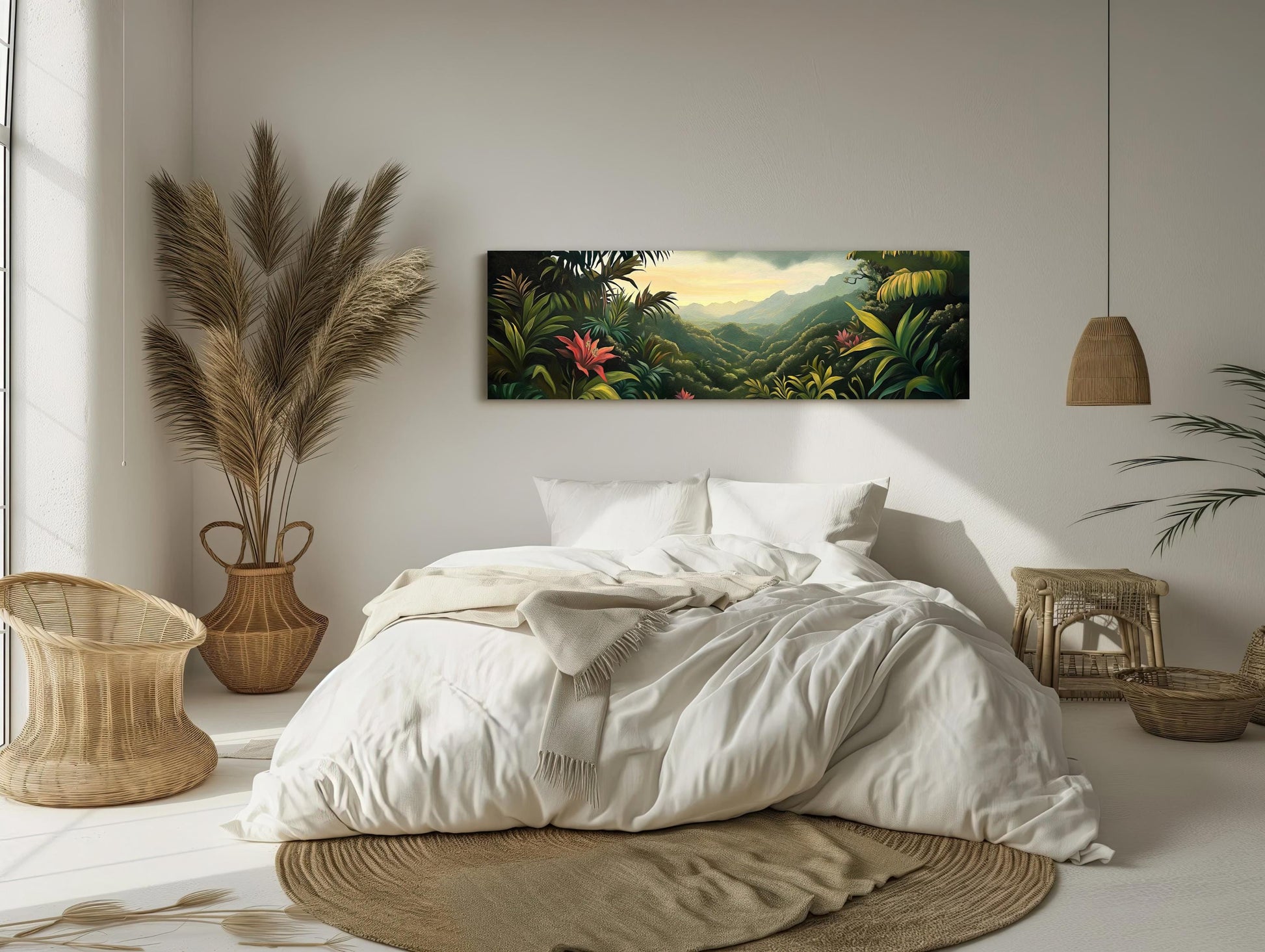Costa Rica Jungle , Extra Large Tropical canvas wall art shown in a styled room (view 5)