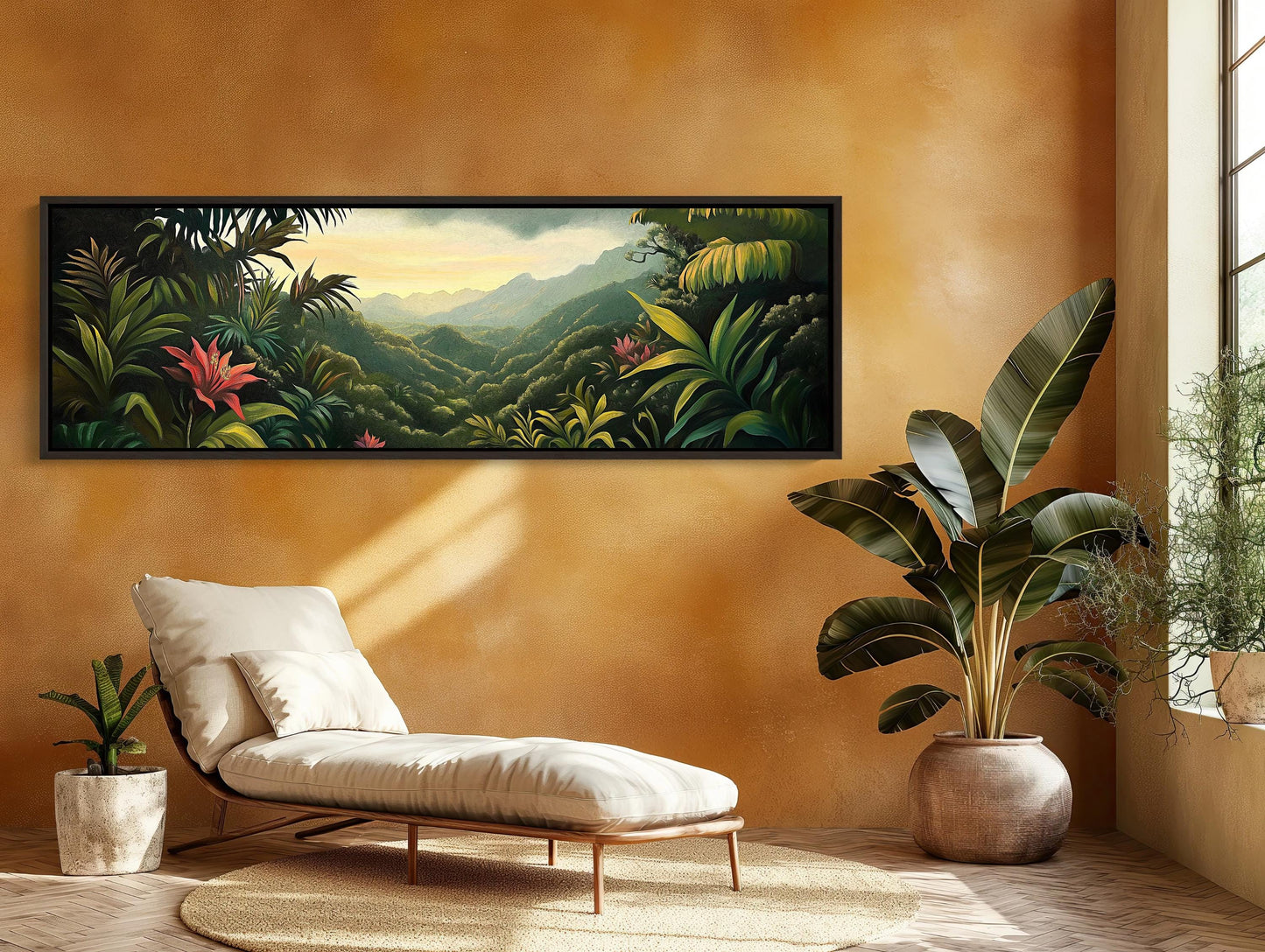 Costa Rica Jungle , Extra Large Tropical canvas wall art shown in a styled room (view 7)