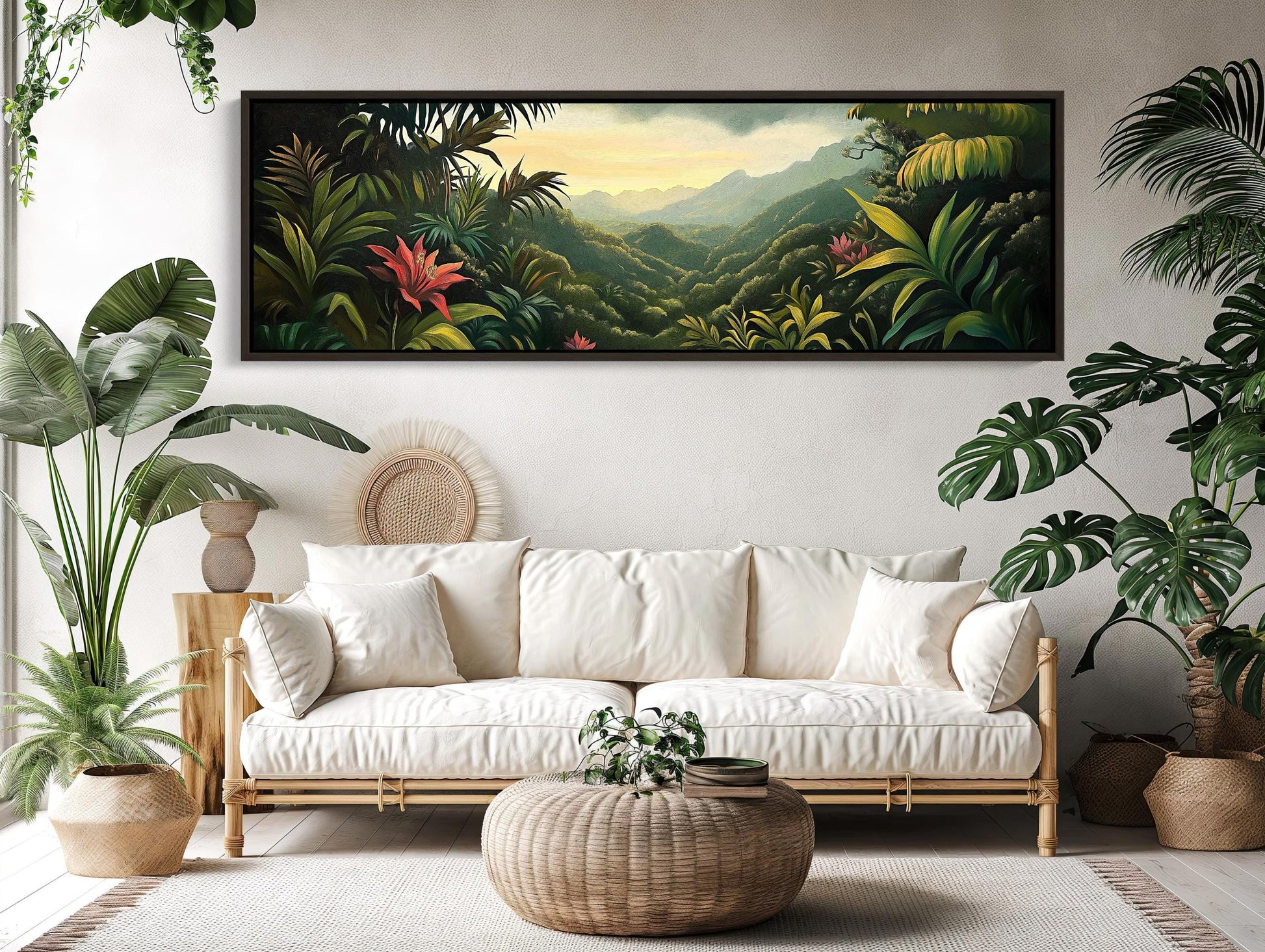 Costa Rica Jungle , Extra Large Tropical canvas wall art shown in a styled room (view 2)