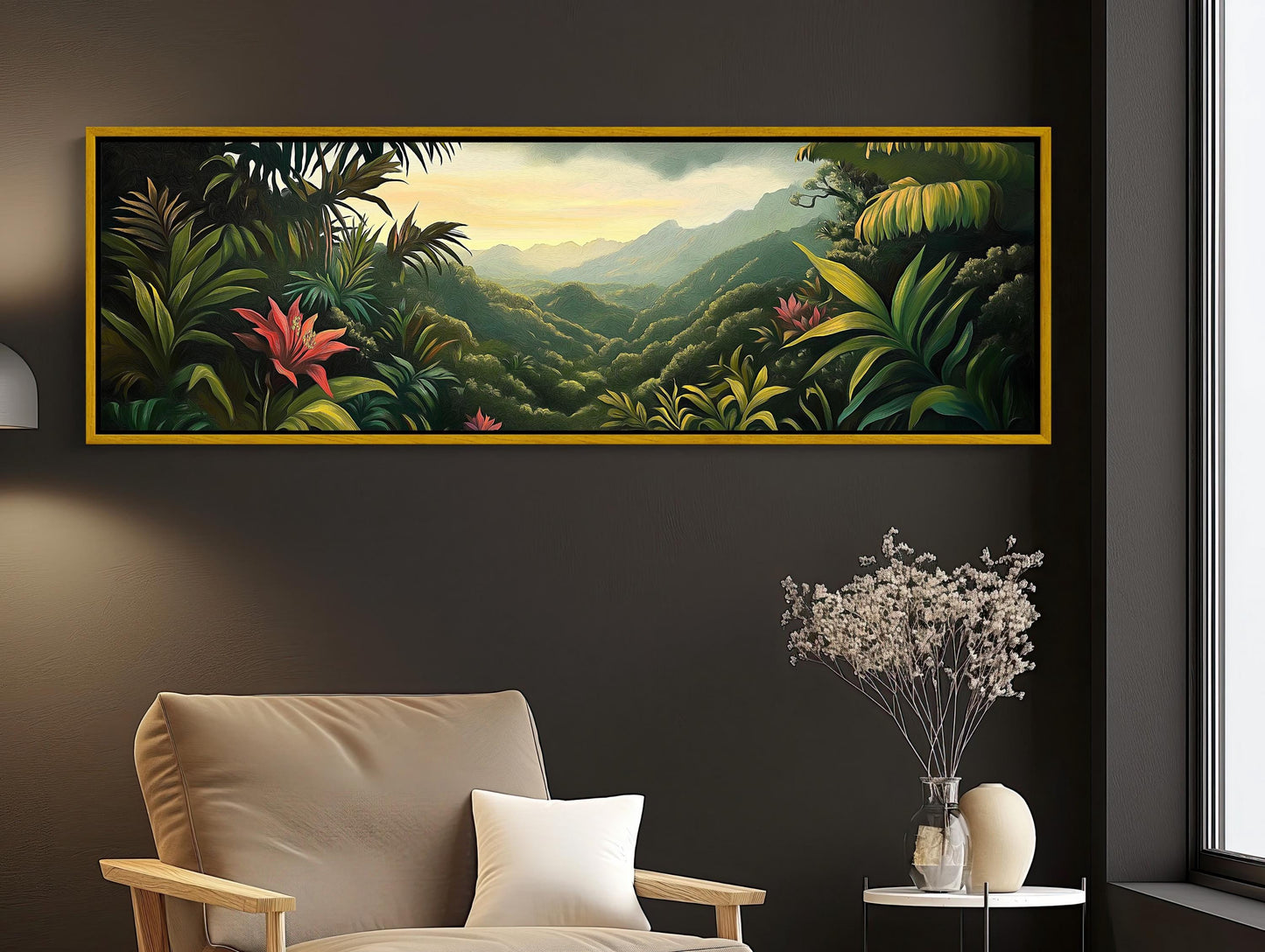 Costa Rica Jungle , Extra Large Tropical canvas wall art shown in a styled room (view 3)