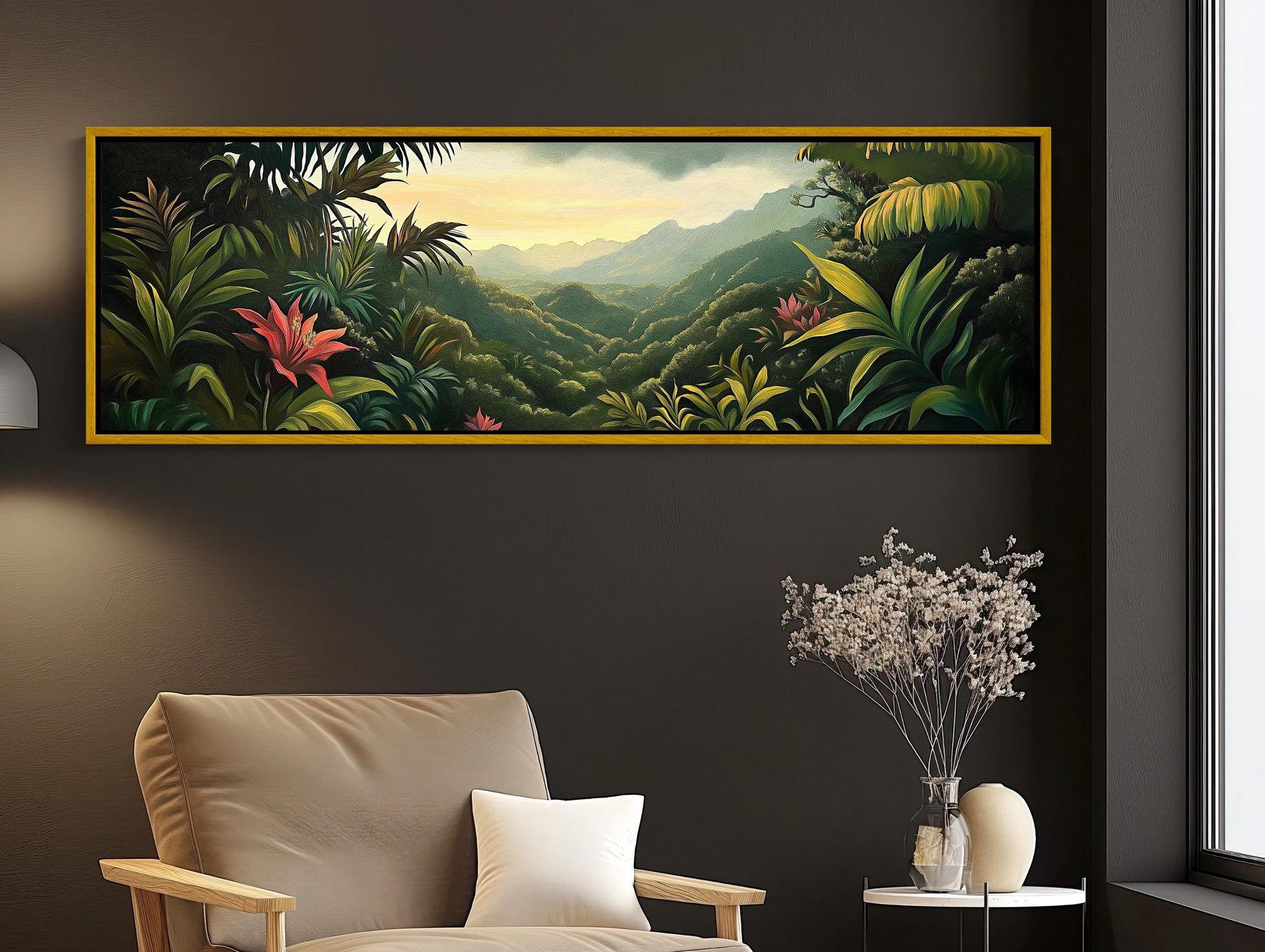 Costa Rica Jungle , Extra Large Tropical canvas wall art shown in a styled room (view 3)