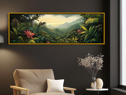 Costa Rica Jungle , Extra Large Tropical canvas wall art shown in a styled room (view 3)