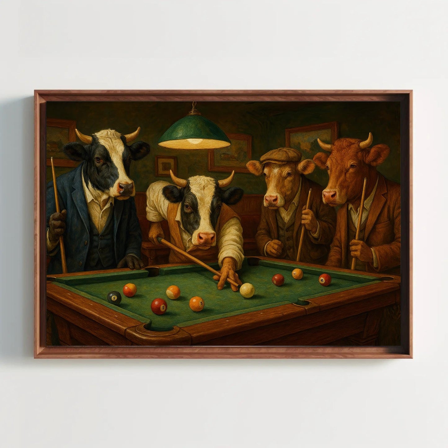 Cow Playing Pool Canvas - Humorous Farmhouse Wall Art | Rustic Game Room Decor - Antarmada