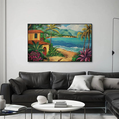 Puerto Rico canvas wall art shown in a living room