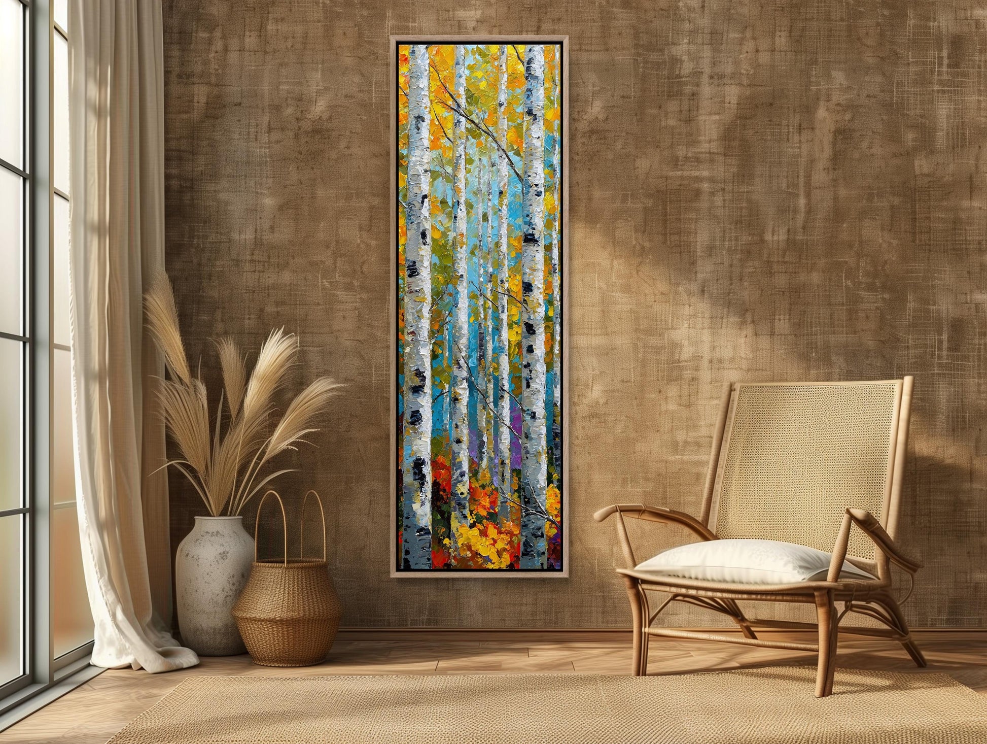 Birch Tree canvas wall art shown in a styled interior