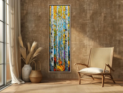 Birch Tree canvas wall art shown in a styled interior