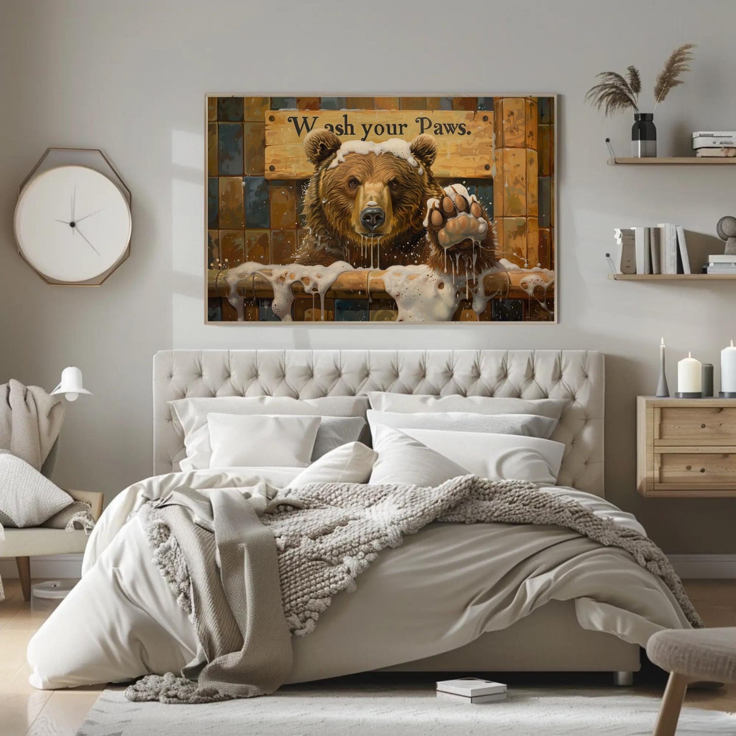 Brown Bear canvas wall art shown in a styled interior