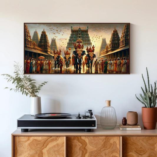 Indian Temple Canvas Print, South India Festival Wall Art Decor