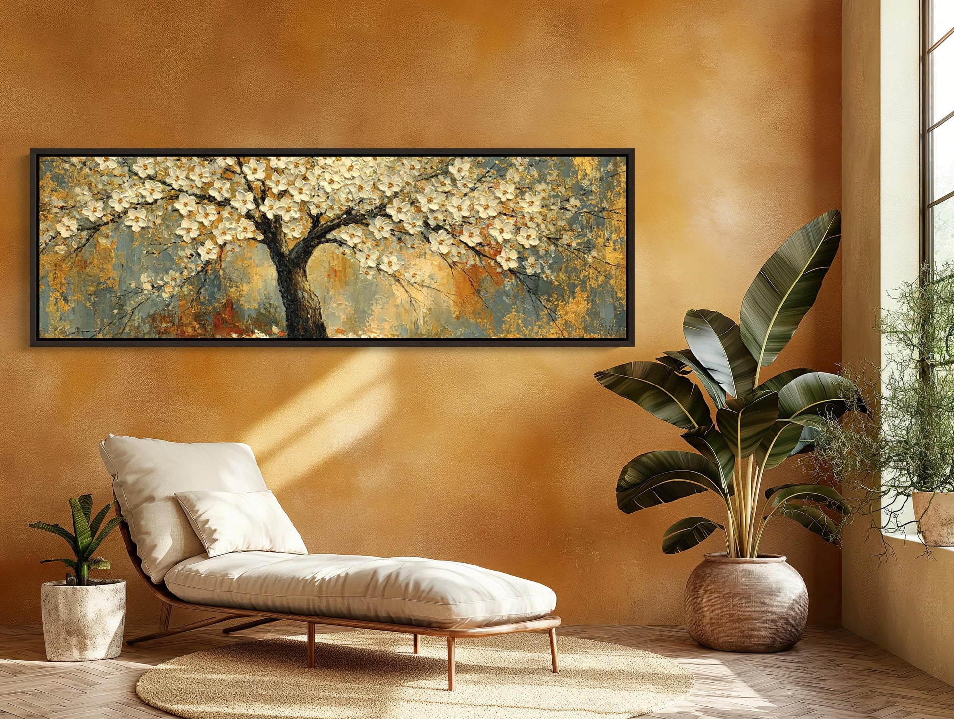 White Blossom Tree canvas wall art shown in a living room (view 4)