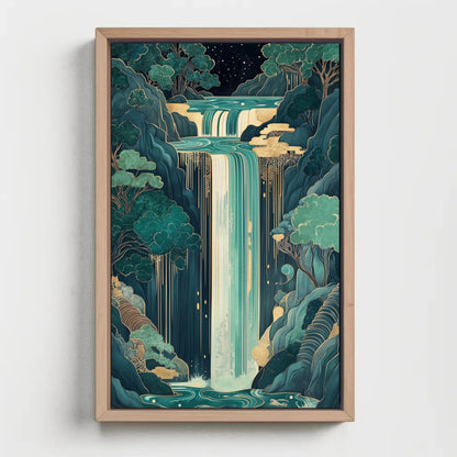 Magical Waterfall canvas wall art shown in a styled room