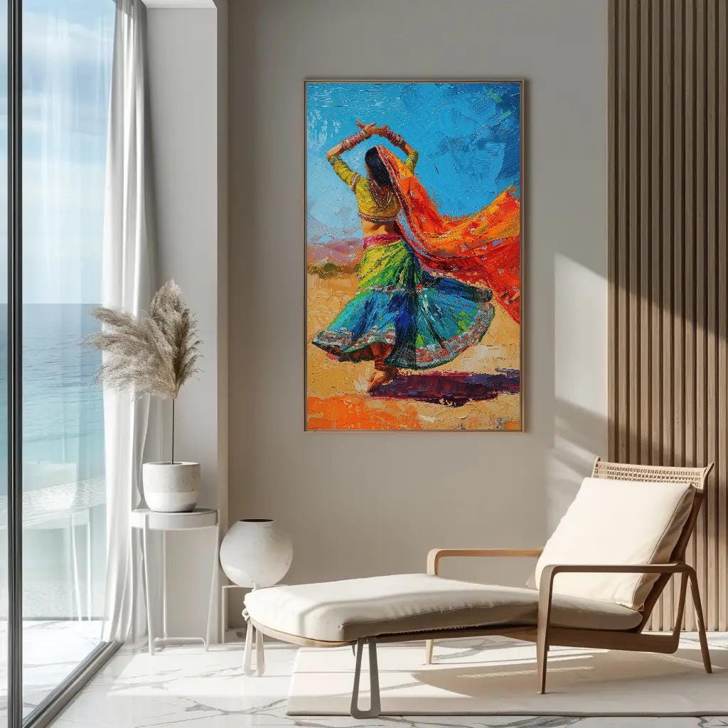 Indian Folk Dance Painting traditional canvas wall art for the home (view 2)