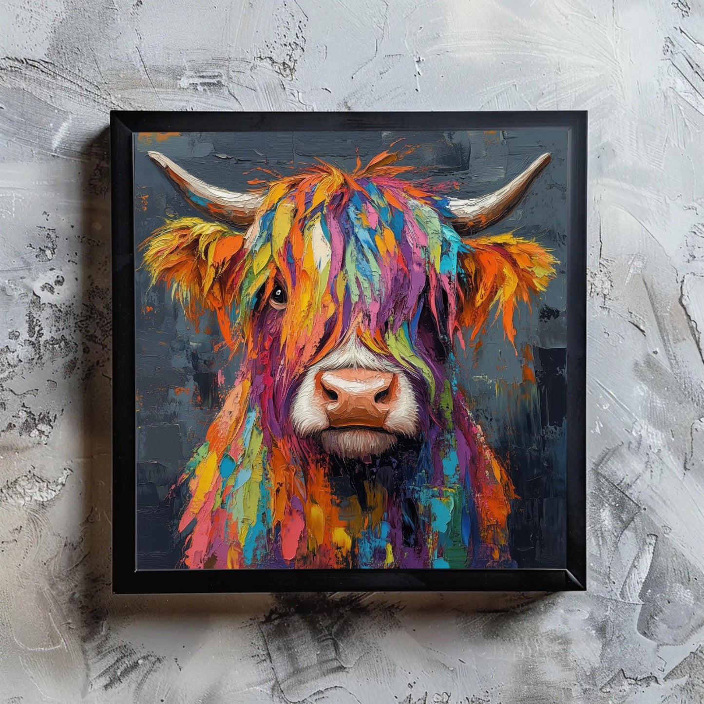 Colorful Highland Cow , Modern Farmhouse canvas wall art shown in a styled room (view 4)