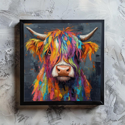 Colorful Highland Cow , Modern Farmhouse canvas wall art shown in a styled room (view 4)