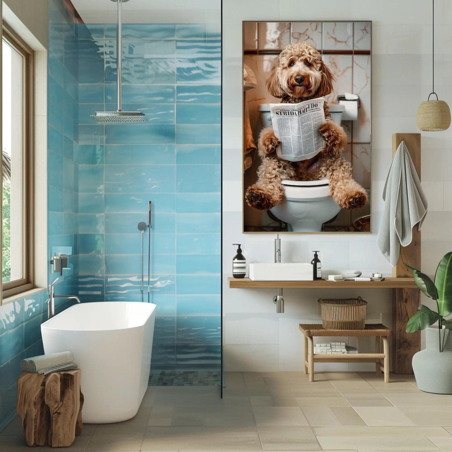 Goldendoodle Bathroom Canvas Print, Funny Toilet Humor Wall Art