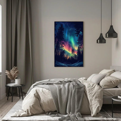 Aurora Borealis canvas wall art shown in a bedroom (view 2)