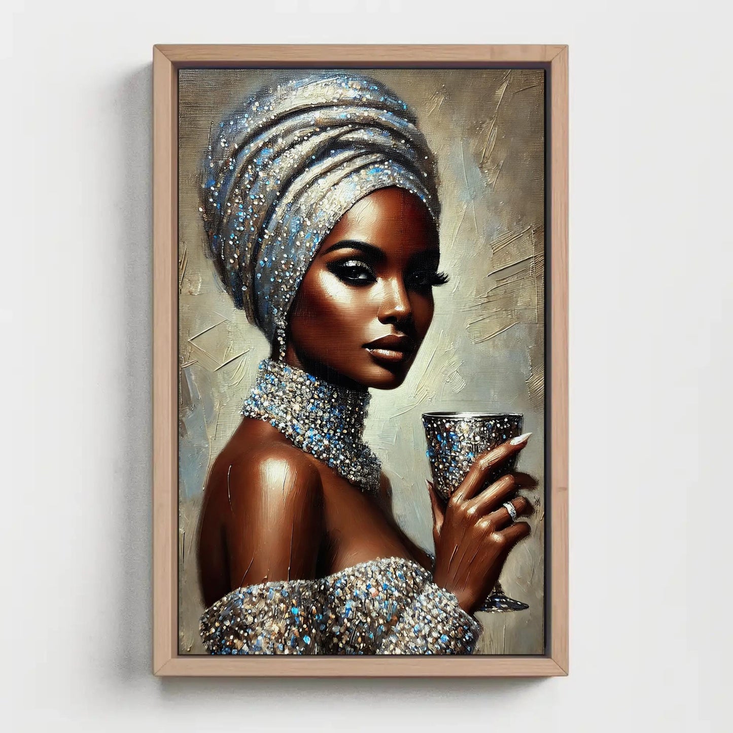 a painting of a woman in a turban holding a cup