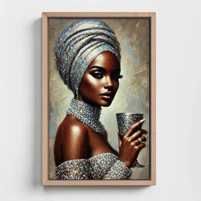 a painting of a woman in a turban holding a cup