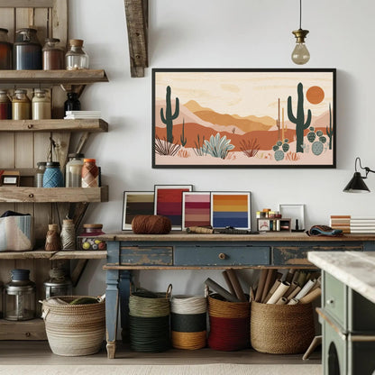 Desert Cacti canvas wall art shown in a styled interior
