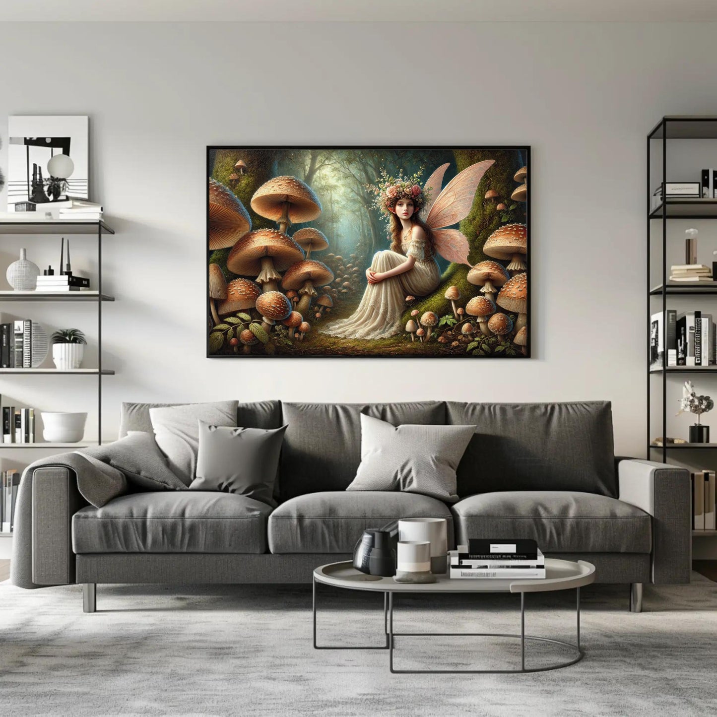 Forest Fairy canvas wall art shown in a living room