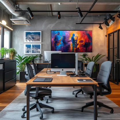 Jazz Music canvas wall art shown above a desk