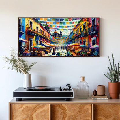 Mexican Street Scene , Traditional Pueblo traditional canvas wall art, ready to hang