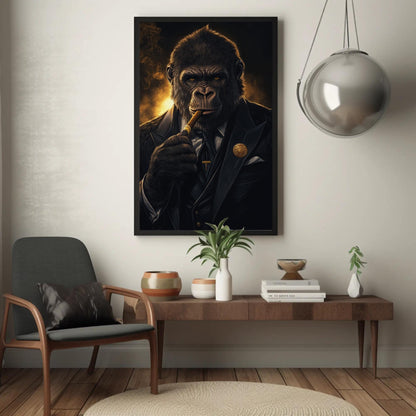 Suited Gorilla canvas wall art shown in a styled room (view 2)