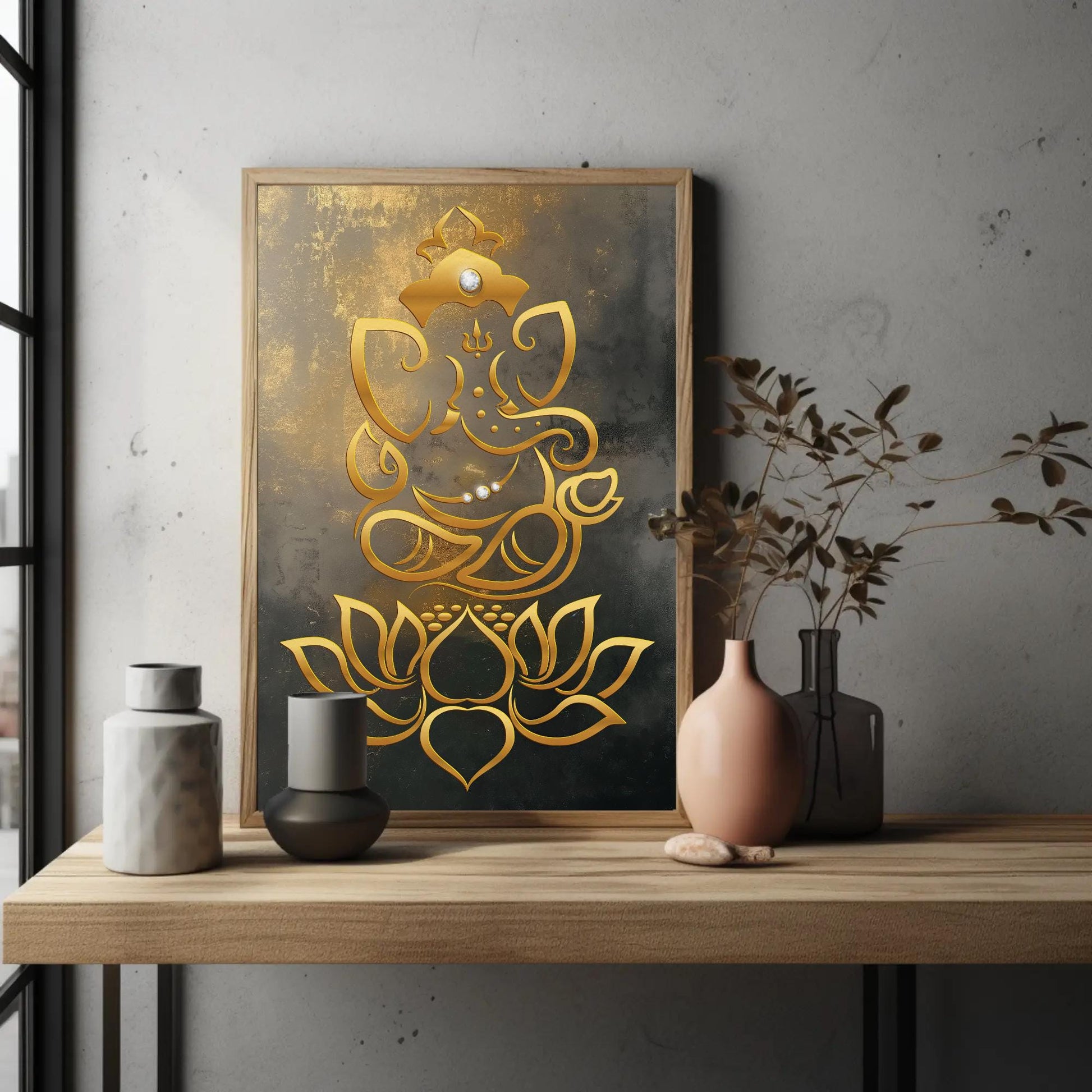 Ganesha canvas wall art shown in a styled room
