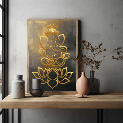 Ganesha canvas wall art shown in a styled room