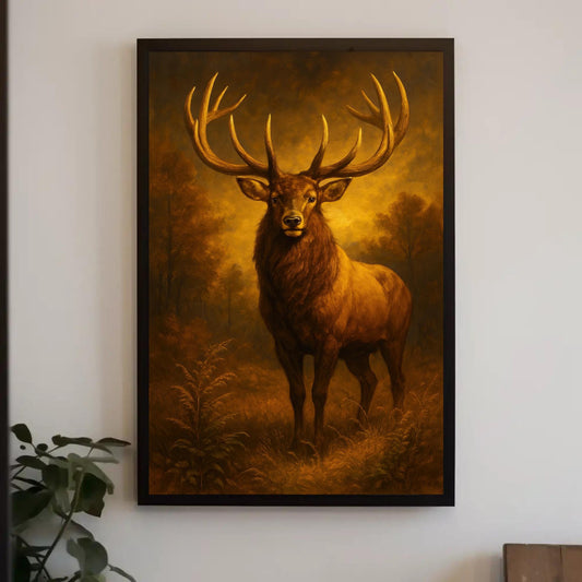 a painting of a deer with antlers on a wall