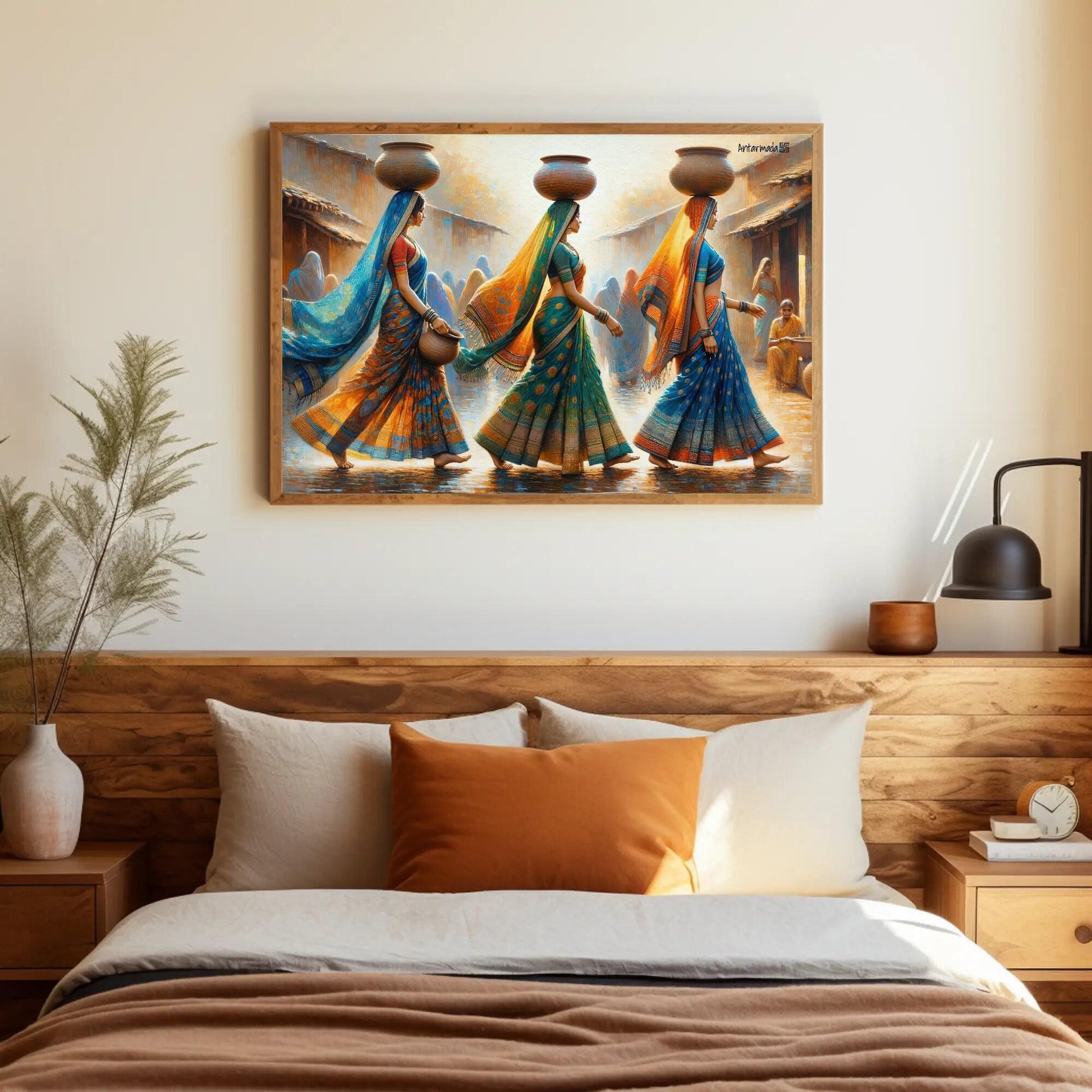 Indian Women Clay Pots , Traditional Desi canvas print, premium giclée wall art
