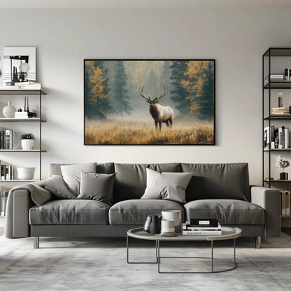 Majestic Elk canvas wall art shown in a living room
