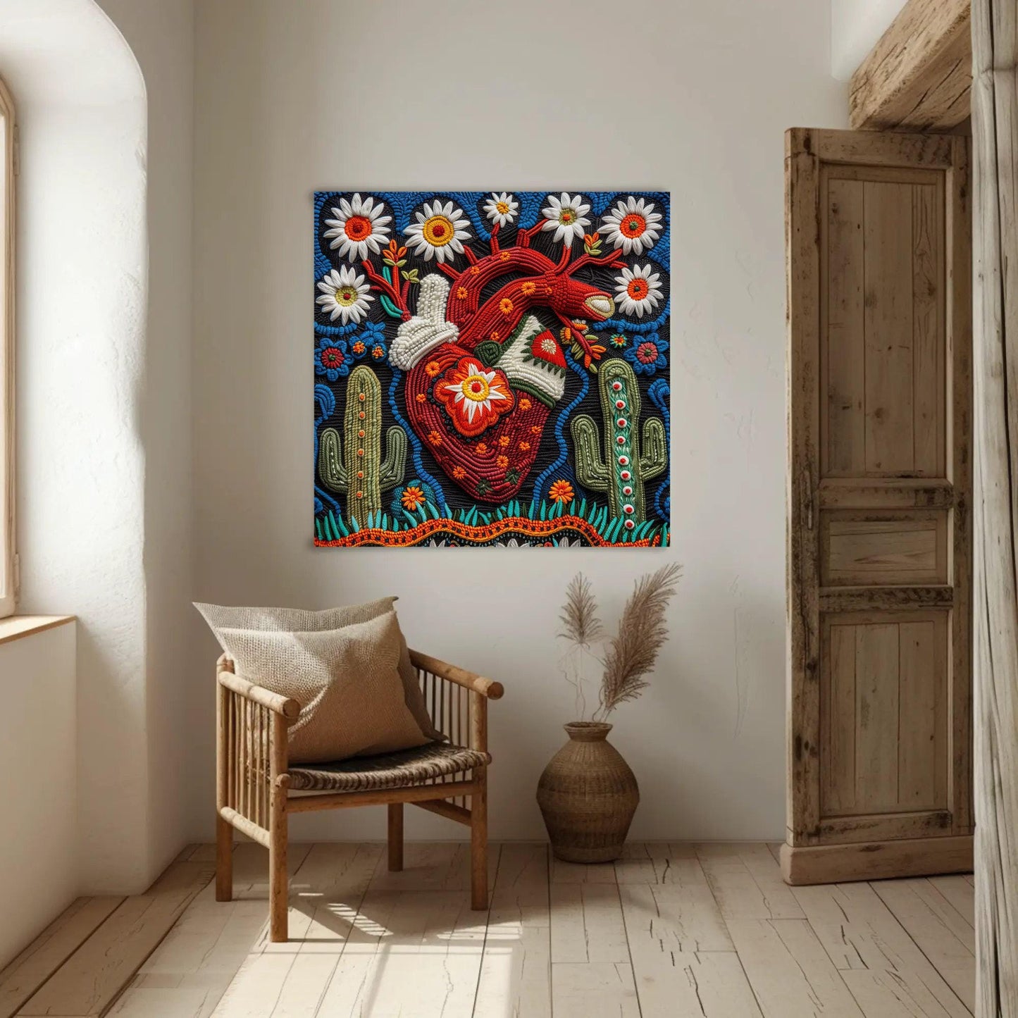 a room with a chair and a painting on the wall