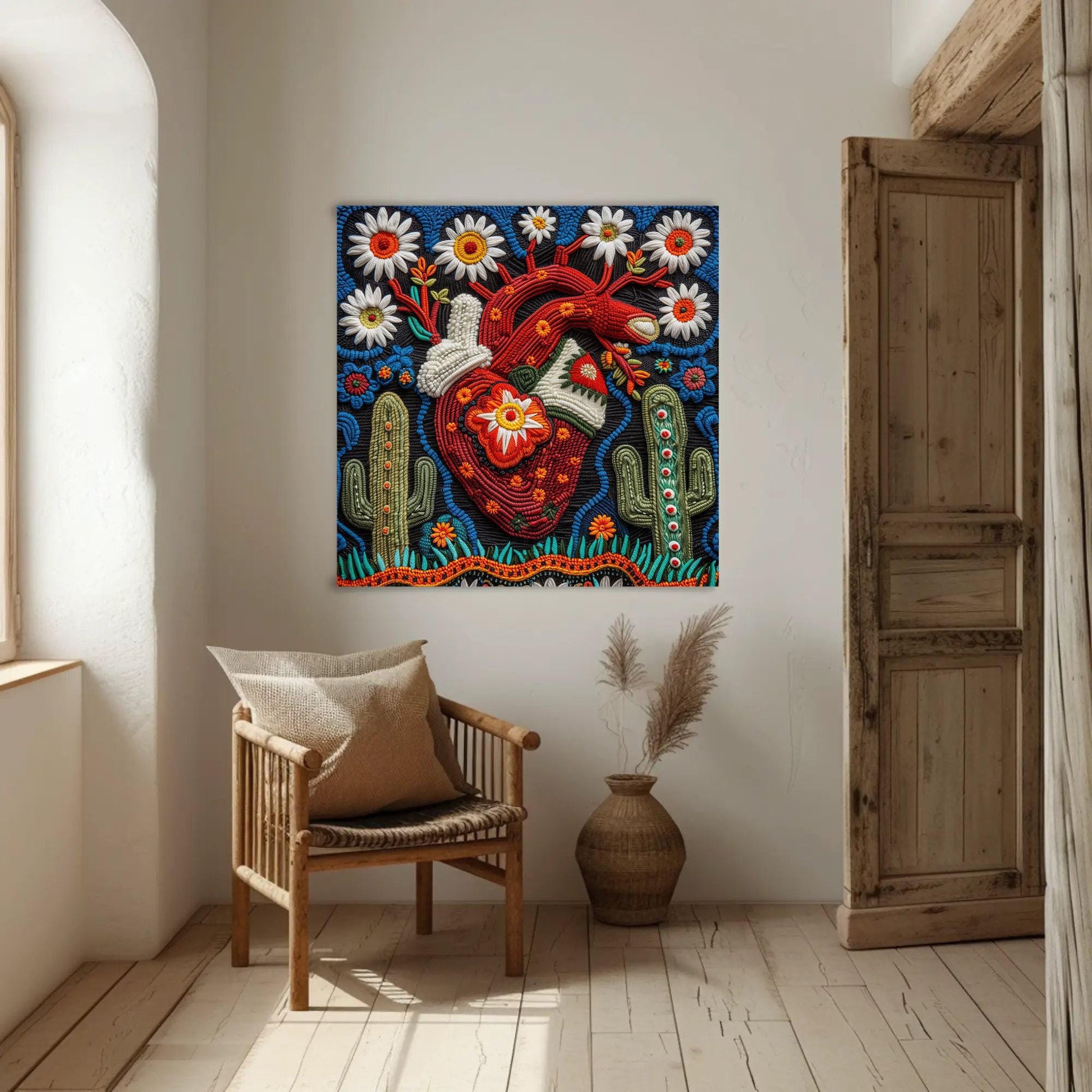 a room with a chair and a painting on the wall
