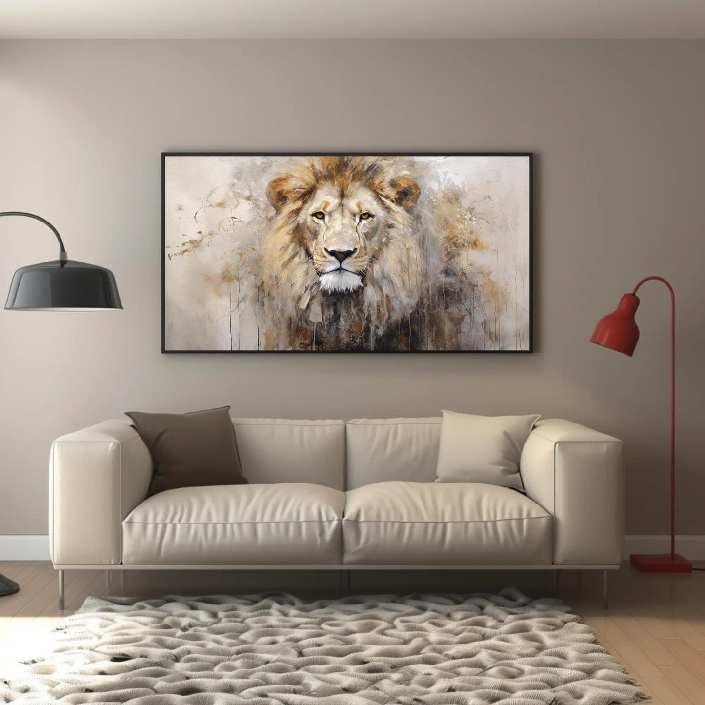 Lion Portrait Canvas Print, Abstract Wildlife King Wall Art