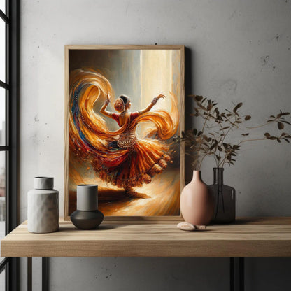 Indian Dancer Oil Painting canvas wall art shown in a styled room (view 2)