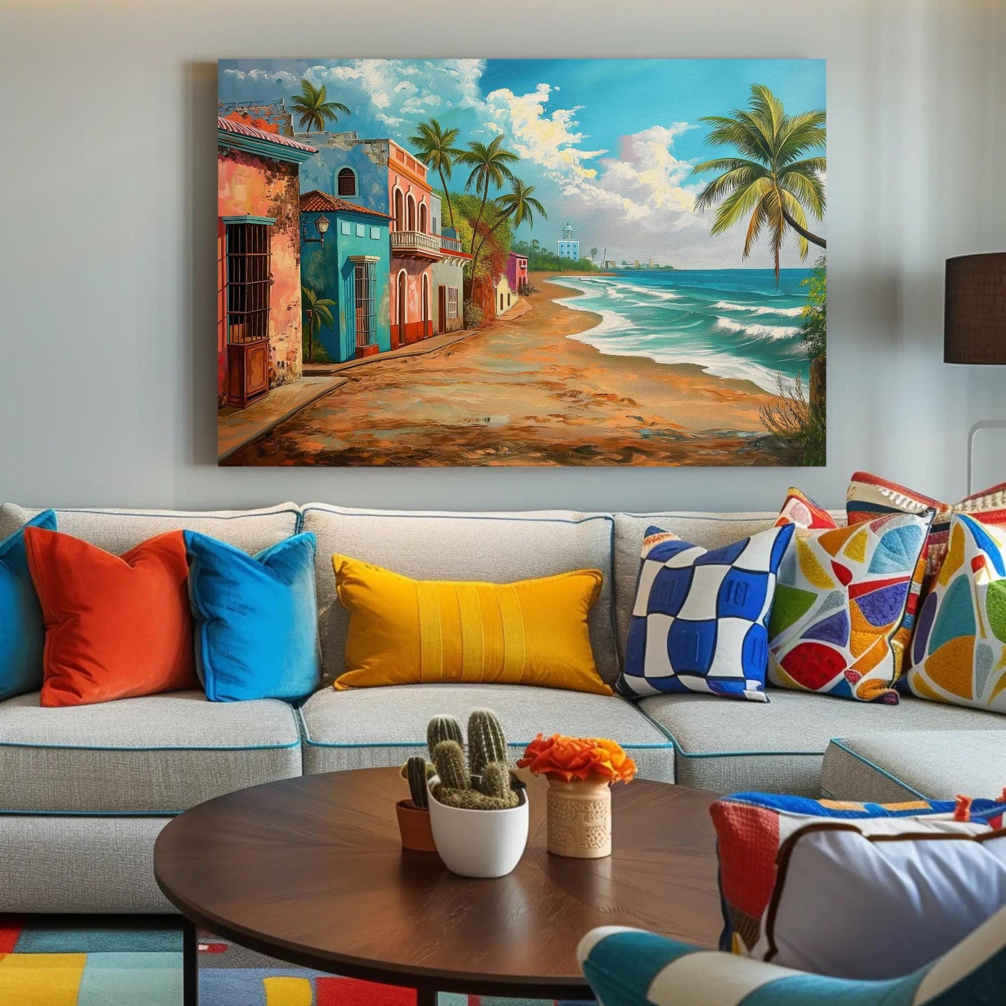 Puerto Rico Beach , Caribbean Tropical canvas wall art shown in a living room (view 2)